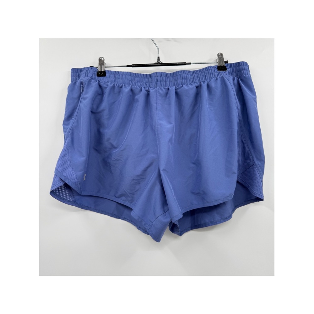 Under Armour 2XL Fly By 2.0 Running Shorts Womens Blue Mesh Liner Zip Pocket